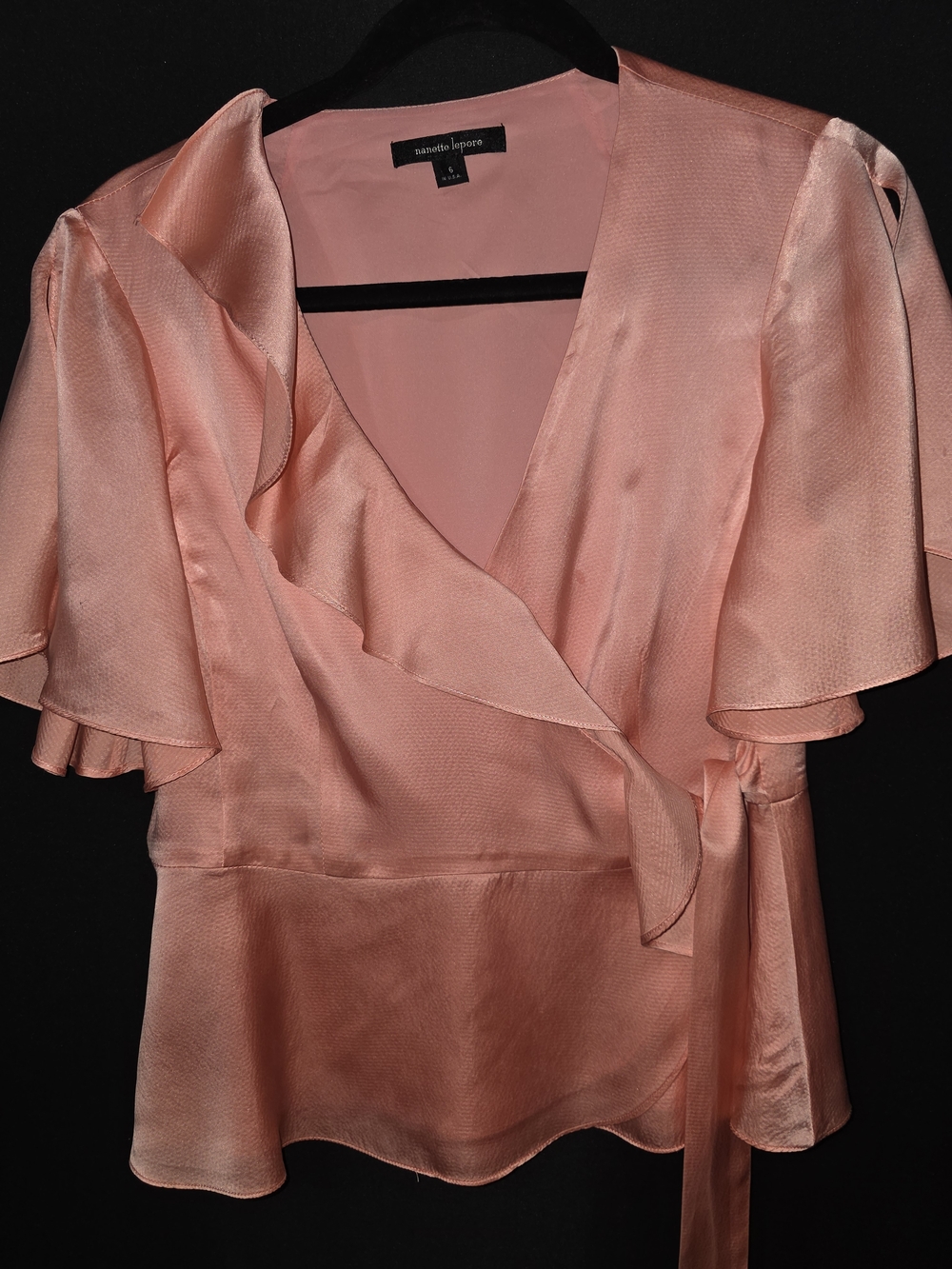 Nanette Lepore Peach Pink Satin Wrap Blouse